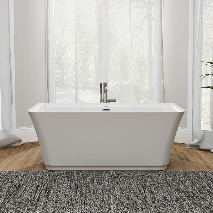 Empava 59" Luxury Freestanding Acrylic Soaking SPA Tub Modern Stand Alone Bathtubs with Custom Contemporary Design , 59 Inch, White