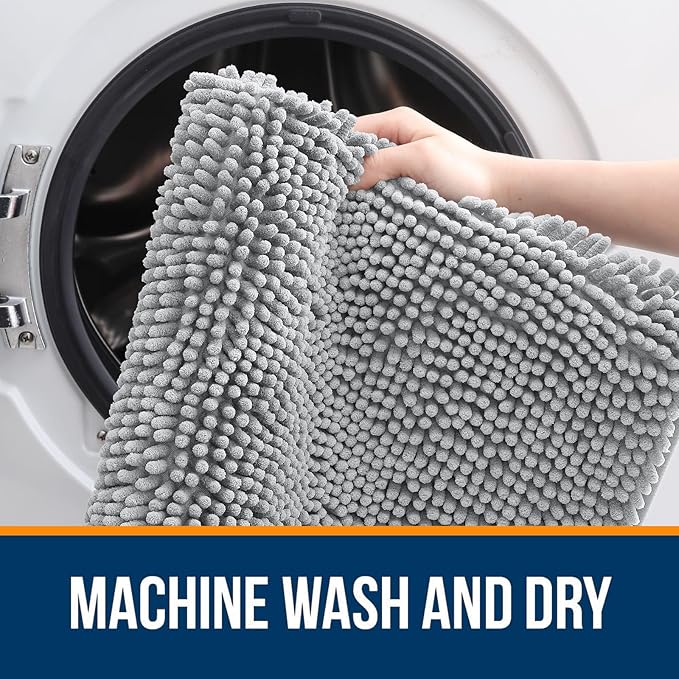 OLANLY Bathroom Rugs 30x20, Extra Soft Absorbent Chenille Bath Rugs, Rubber Backing Quick Dry, Machine Washable Bath Mats for Bathroom Floor, Tub and Shower, Home Decor Accessories, Light Grey