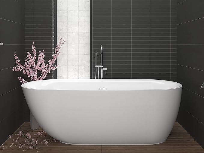 ANZZI Freestanding Tub 67”, Soaker Tub, Acrylic Center Drain, Luxury Spacious, Deep Soaker Bathtub with Overflow and Drain, Modern Slip-Resistant Floor (FT-AZ401)