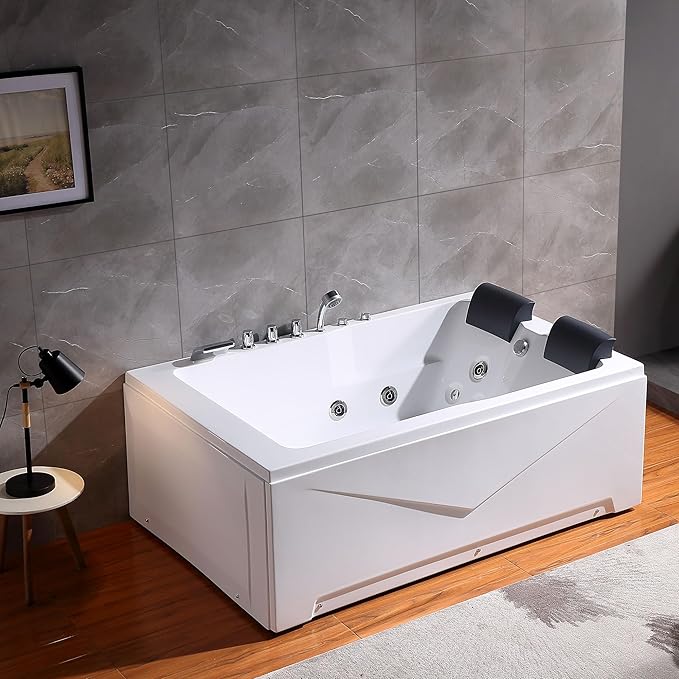 Empava Whirlpool Bathtub 71 Inch,2 Person Whirlpool Tubs With 16 Jets,Jetted Bathtub,Acrylic SPA Bath Tub,Hydro Massage Bathtub With Right Drain,3-Side Apron,White