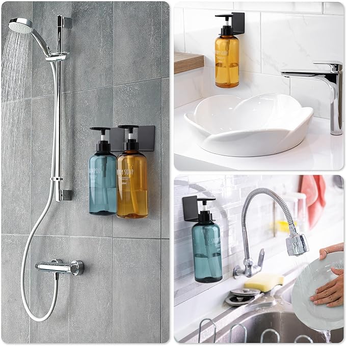Segbeauty 3 Pack Non-Drilling Adhesive Bottle Holder, Kitchen Bottle Dispenser Holder, Dia 1.3in 3.3cm Lotion Bottle Wall Mount, Rustproof Shampoo Bottle Holder Wall Hanging Rack for Bathroom Black