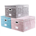 PRANDOM Extra Large Collapsible Storage Cubes with Lids Fabric Decorative Storage Bins Boxes Organizer Baskets with Cover Handles for Bedroom Closet Living Room 19.6x15.7x11.8 Inch 3 Pack