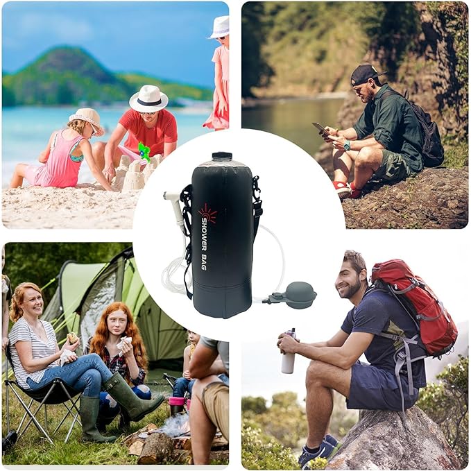 Portable Solar Shower 12 L – Waterproof Shower Bag with Removable Hose and Interchangeable Knob | Ideal for Walking, Swimming, Travel, Camping
