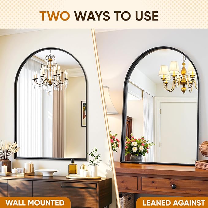 Arched Mirror 22"x30",Bathroom Mirror, Wall Mounted Vanity Mirror with Arch Metal Frame for Bathroom, Over Sink, Bedroom, Living Room, Deep Frame, Black