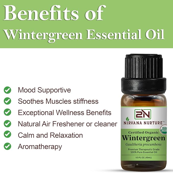 Wintergreen Essential Oil USDA Certified Organic, 100% Pure Natural Premium Grade, Undiluted