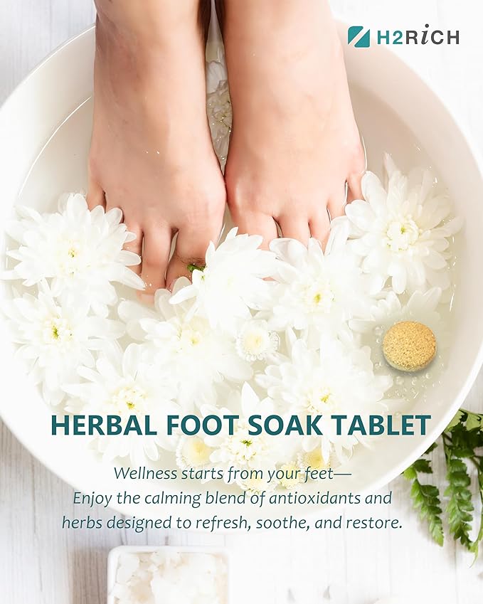 Hydrogen Foot Soak Effervescent Tablets 6 Pack | Ginger & Mugwort Herb Foot Bath, Relaxing Spa Pedicure Care | Improves Circulation, Soothes Tired Feet, Softens Calluses, Controls Odor