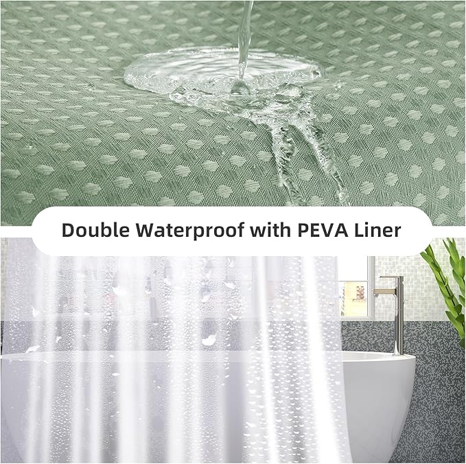 LaCyan 3 in 1 Waterproof Waffle Weave Shower Curtain and Clear Liner Set with 6 Stainless Steel Hooks Double Sided for Bathroom 72 Inches Heavy Duty Polyester Fabric Shower Curtains 36x72