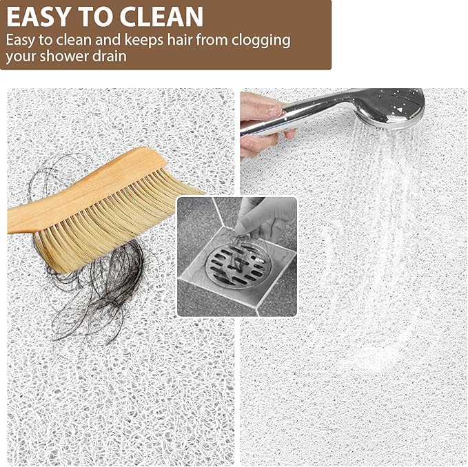 Shower Mat Non Slip: 35.4 x 23.6 Inch Extra Large Shower Mats for Inside Shower with Drain Hole - Soft PVC Loofah Anti Slip Shower Stall Mat for Walk-in Shower and Bathroom, Quick Drying