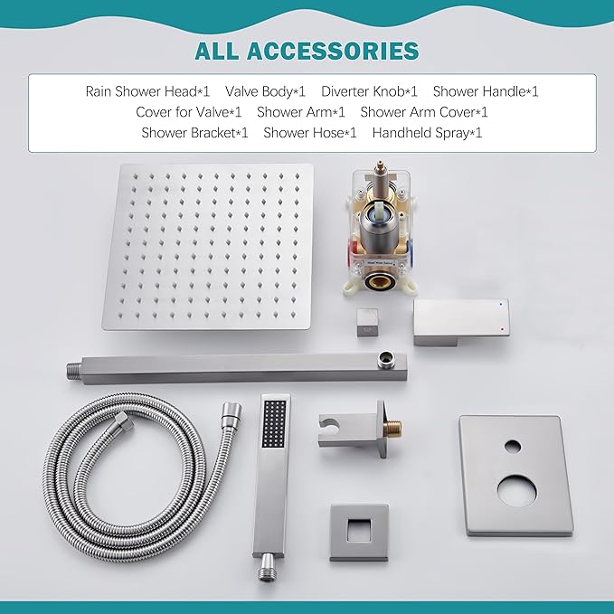 Brushed Nickel Shower System, Shower Faucet Set with 10-Inch Rain Showerhead and Handheld Spray, Wall Mounted High-Pressure Showerhead Combo Set Included Valve and Trim, Brushed Nickel