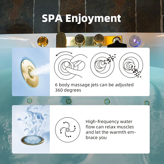 WOODBRIDGE 72" x 35-3/8" Whirlpool and Air Bath Heated Soaking Combination Tub with Adjustable Speed Air Blower and Display Control Panel, Brushed Gold Finish Trim and Drain Kit, BG400+F0045BG
