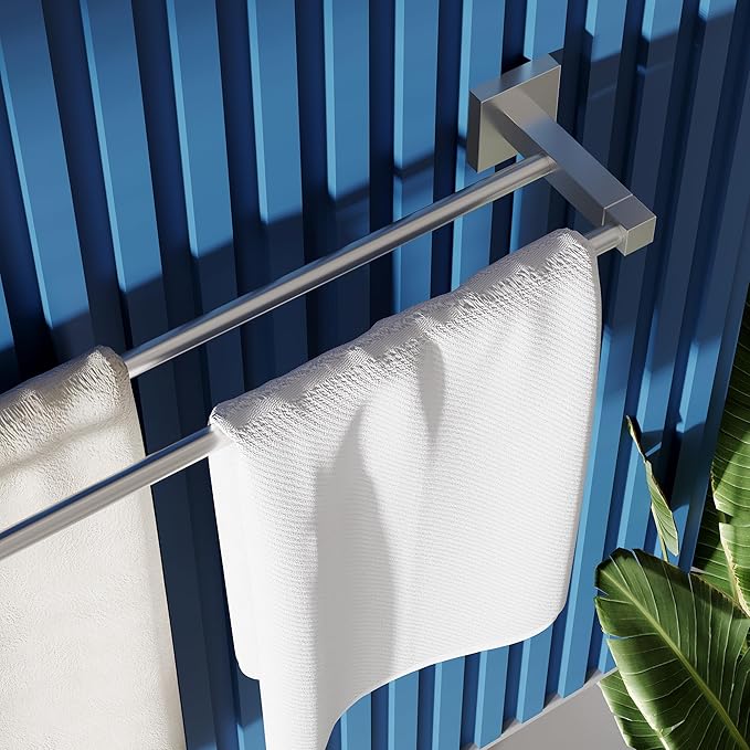 RUACQ Double Towel Bar, 24 Inch Bath Towel Rack for Bathroom, Square Base Hand Towel Holder, 304 Stainless Steel Towel Hanger Wall Mounted,Heavy Duty(Brushed Nickel)