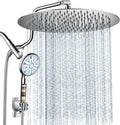 Cobbe 12 Inch All Metal Rain Shower Head, Dual Shower Heads with Handheld Spray Combo - Upgrade Extension Arm Height Adjustable - 9 Spray Filtered Shower Head, Chrome