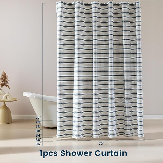 SLEEP ZONE Shower Curtain Liner, Waffle Shower Curtains for Bathroom, Heavy Duty Thick Fabric Shower Curtains - 285GSM Luxury Weighted Polyester Bath Curtain, 72" × 80" (Blue)