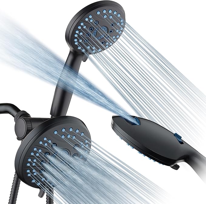 Hotel Spa AquaCare As-Seen-On-TV High Pressure Handheld & Rain 50-mode 3-way Shower Head Combo with Anti-clog Jets, 2-mode Tub & Pet Power Wash, Extra Wall Bracket, 6 ft. Hose, Matte Black