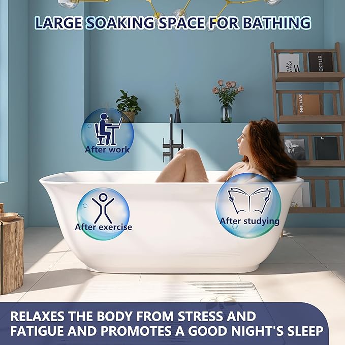 67" Acrylic Free Standing Tub, Stand Alone Tub, Freestanding Bathtub, Soaking Bathtub, cUPC Certified, PE(Glossy White)