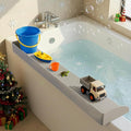 Roslim Bathtub Splash Guard for Kids - Silicone Bath Splash Guard Shelf, Large Bath Toy Tray Holder, Tub Water Splash Guard with Strong Suction Cups, Bathroom Accessories for Baby Bath, Taupe