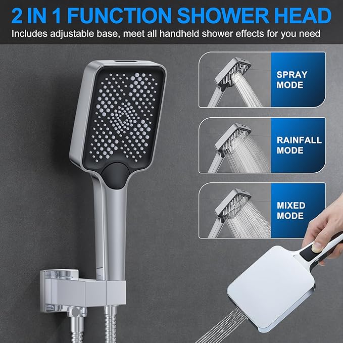 Bathtub Shower Faucet Set with Pressure Balance Valve, 12" Ceiling Mount Shower System with Tub Spout Multi-function Handheld Head Pressure Balancing Push Button Diverter Shower Trim Kit,Chrome