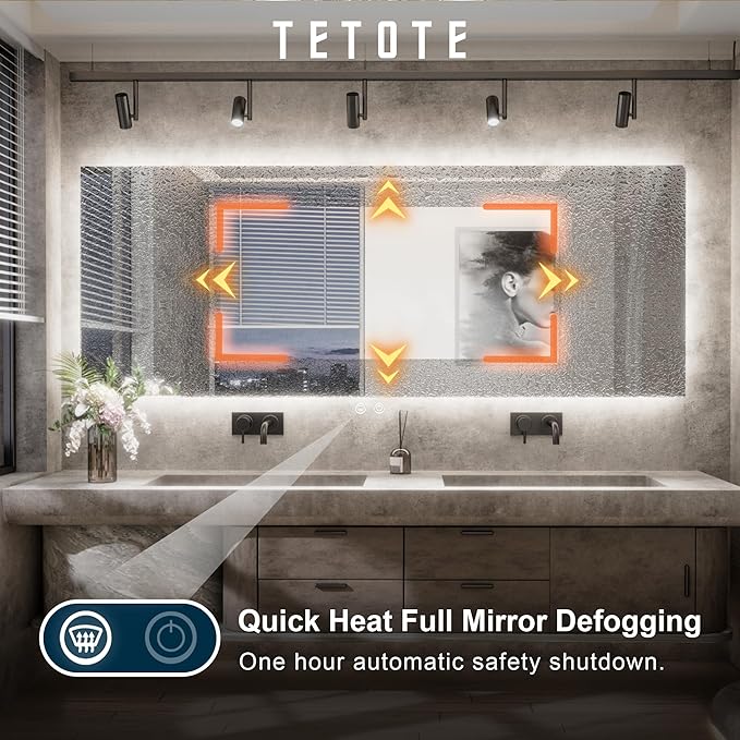TETOTE 96 x 36 Inch LED Backlit Bathroom Mirror with Lights,Anti-Fog Lighted Mirror,Dimmable,Vanity Mirror,Wall Mounted