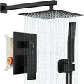 Black Shower System, Shower Faucet Set Bathroom Square Rain Shower Head and Handle Set, Wall Mounted Shower Fixtures With Shower Valve and Trim Kit 10 inch Matte Black