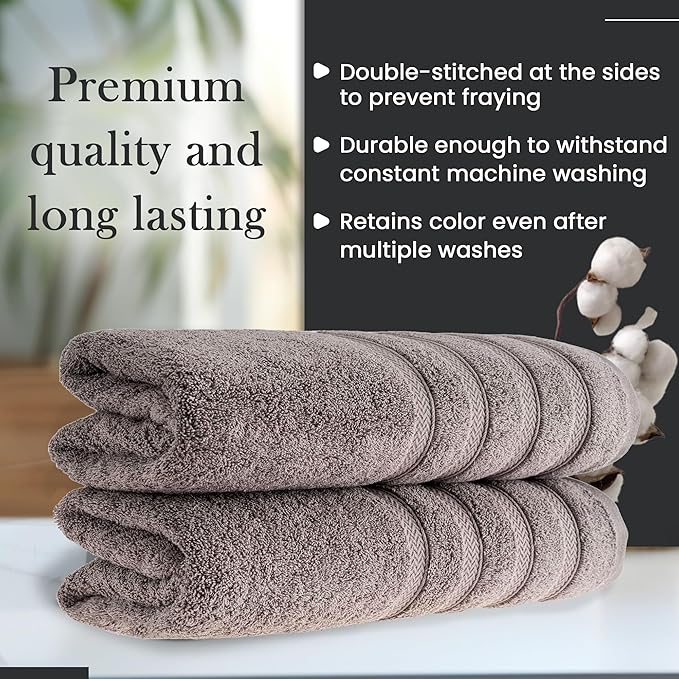 HALLEY Turkish 2 Pack Premium Bath Towels (2 Pieces) 650 GSM Highly Absorbent Super Soft 100% Cotton - 2 Bath Towels (Gray)