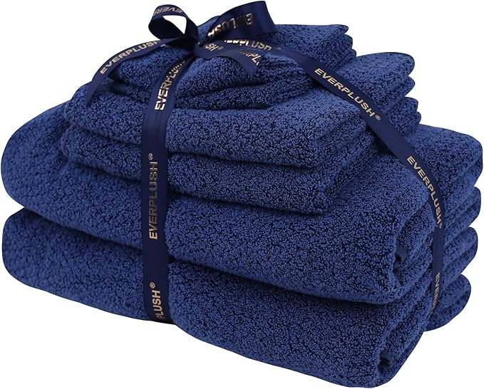 Everplush Diamond Collection 6-Piece Bath Sheet Towel Set, Soft Plush Jacquard Luxury Bath Towels,Highly Absorbent & Fast-Drying Luxury Towels Sets for Bathroom,Shower, or Spa (Navy, Bath Sheet 6PK)
