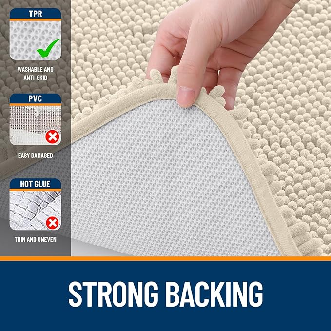 OLANLY Bathroom Rugs 44x24, Extra Soft Absorbent Chenille Bath Rugs, Rubber Backing Quick Dry, Machine Washable Bath Mats for Bathroom Floor, Tub and Shower, Home Decor Accessories, Sand