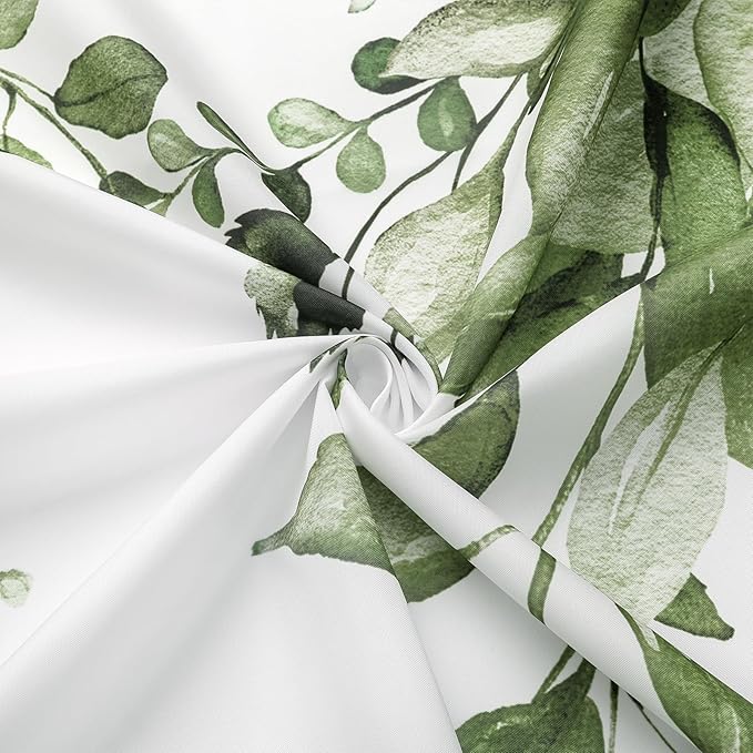 Gibelle Long Shower Curtain 72 x 78, Tall Olive Green Floral Shower Curtain for Bathroom, Watercolor Plant Eucalyptus Leaves Fabric Shower Curtain Set