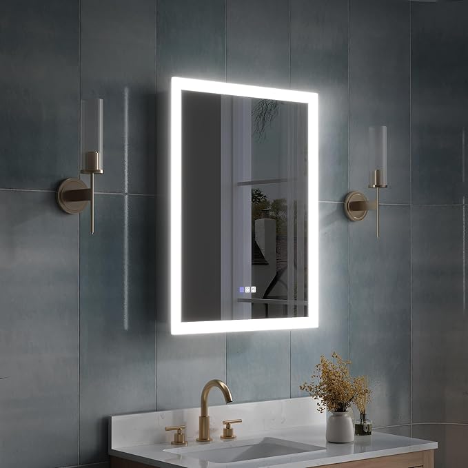 WELLFOR 24 x 32 Inch LED Medicine Cabinet with Lights, 3X Magnification Makeup Mirror, Bathroom Vanity Mirror Cabinet with Storage, Anti Fog, Surface or Recess Mount, Left Opening Door