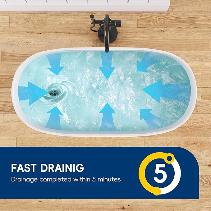47" Stone Resin Freestanding Bathtub, Oval Solid Surface Bathroom Freestanding Tub, Thin Edge Stand Alone Tub with Integrated Slotted Overflow and Pop-up Drain, Matte White AMG025-1200