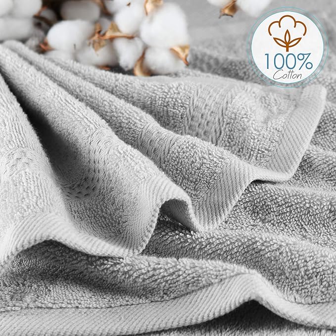 Hearth & Harbor Washcloths 12 Pack - 100% Cotton Washcloth for Body and face, High Absorbent and Soft 13"x13" Body Wash Cloth, Quick Dry - Silver Grey Washcloths