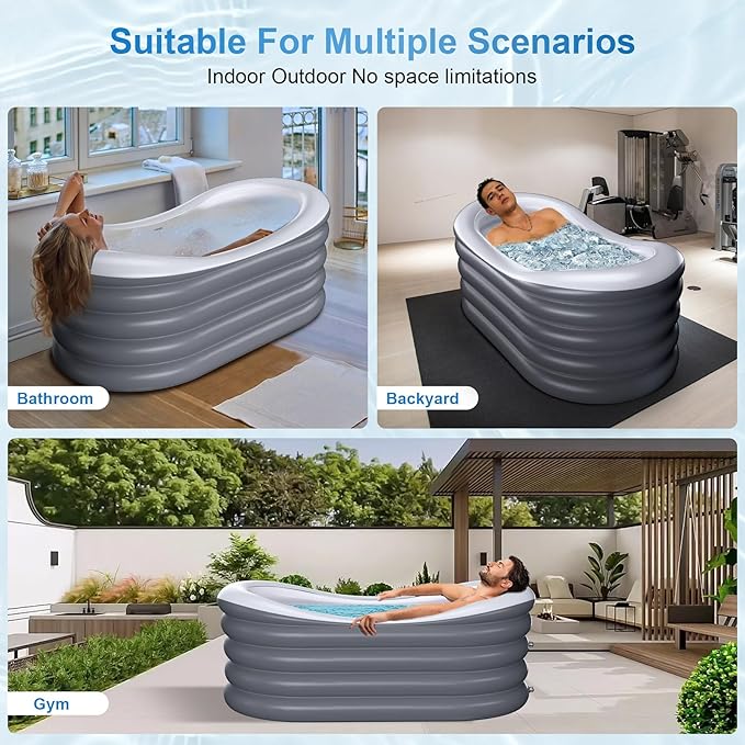 BINYUAN Inflatable Bathtub for Adults - Portable Collapsible Spa Tub with Electric Pump, Hot & Ice Bath Design, Foldable for 1-2 People, Durable PVC - Easy Inflate/Quick Drain