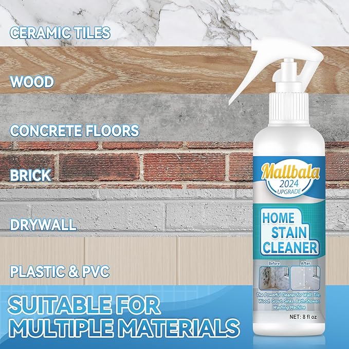 Wall Cleaner Spray, Household Mold Stain Cleaning Spray Deep Clean, All-Purpose Cleaner Spray for Tiles, Walls, Ceiling, Deck, Wood, Brick, Showers, Kitchen, Sink, Grout, Washing Machine Gasket