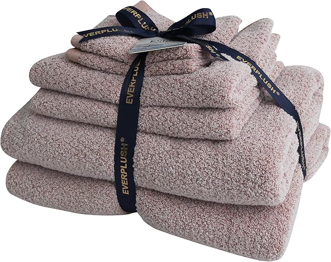 Everplush Diamond Jacquard 6 Pieces Bath Towel Set, Luxury Super Soft Oversized everplush Towels, Highly Absorbent everplush Diamond Jacquard Quick Dry Bath Towel for Bathroom Rose