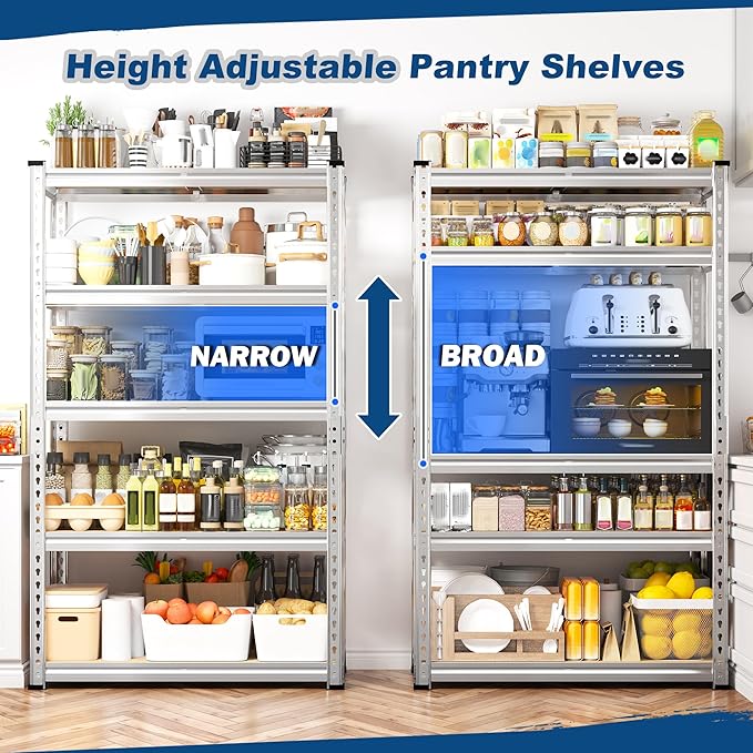 REIBII Storage Shelves 2020LBS Garage Shelving Heavy Duty Metal Shelving Adjustable 5 Tier Pantry Shelves for Garage Pantry Closet Kitchen Basement 28" W x 12" D x 59.8" H, 4 Pack