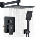 Shower System Modern Rain Brass Faucet Set With Valve and Diverter Shower Mixer With Handheld High Pressure Square Rainfall Shower Valve (12'' Wall Mount, Matte Black)
