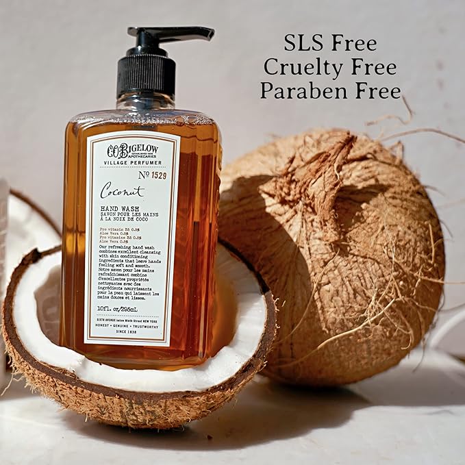 C.O. Bigelow Coconut Hand Wash, Village Perfumer Liquid Hand Soap with Aloe Vera & B5, 10 Fl Oz