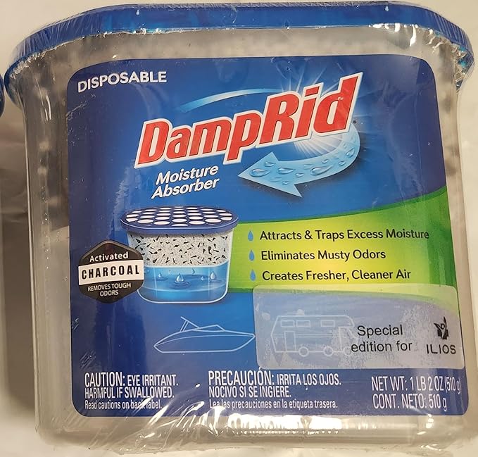 Damp Rid Moisture Absorber & Odor Remover with Activated Charcoal - Fragrance Free - 18 oz. (Pack of 2) Disposable, Lasts Up To 60 Days, No Electricity Required - Ilios Packaging.