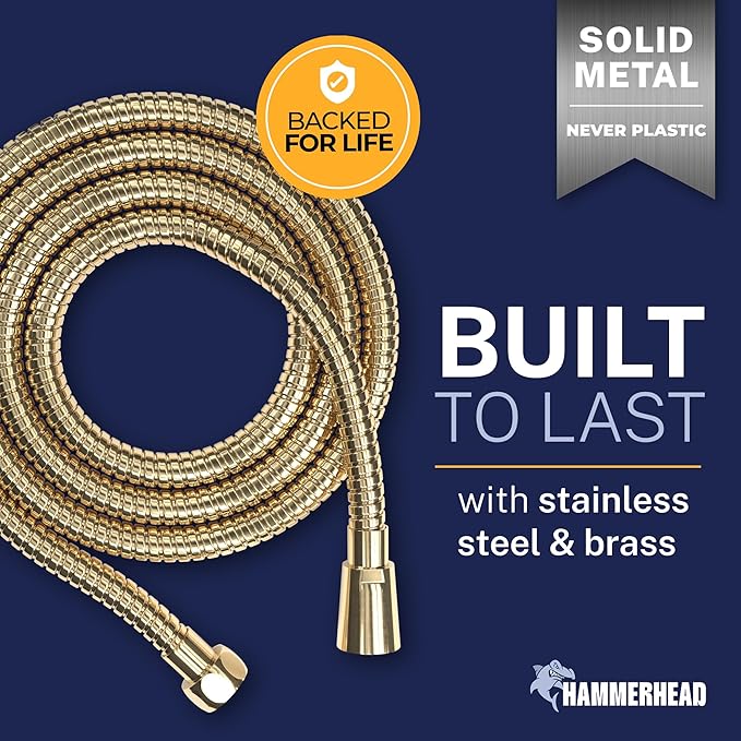 HammerHead Showers Solid Metal Shower Hose Attachment for Showerhead, Extra-Long 72-Inch Universal Replacement Hose for Hand held Shower, Polished Brass
