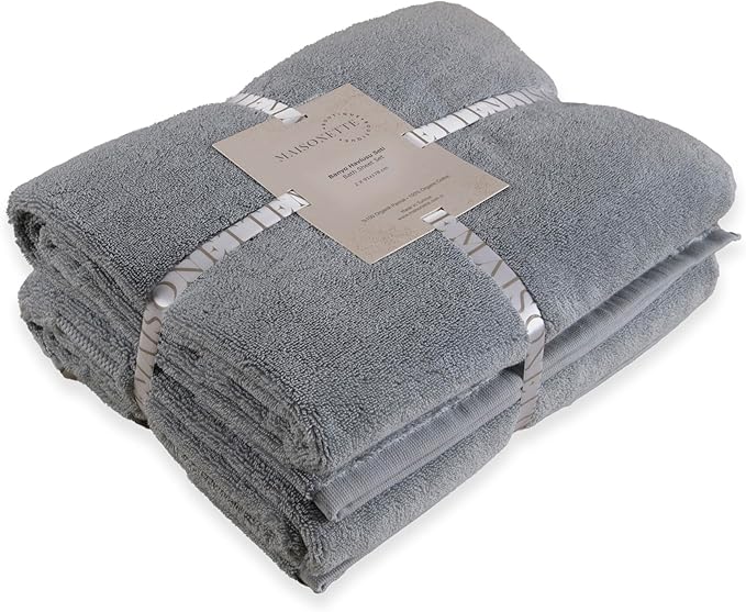 Maisonette Elegance 100% Organic Cotton Turkish Bath Sheets - Soft Absorbent Oversized Bathroom Towels - Ideal Quick Dry Extra Large Luxury Towel Set for Shower (35" x 70", 2 Pack) Light Gray (Shore)