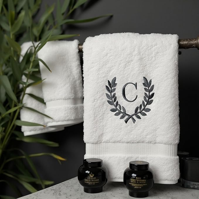 Decorative and Monogrammed Hand Towels for Bathroom Kitchen Makeup | Personalized Gift for Wedding-Bridal | Roman Font Custom Luxury Turkish Towel | Spa Collection, Oversized, 16 X 30 Inch, Set of 2