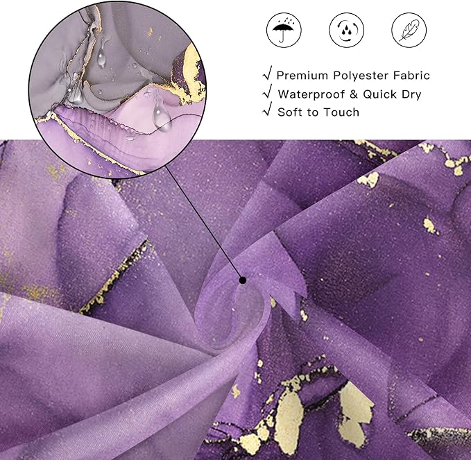 Extra Long Shower Curtain 72 x 96 Inch, Purple Floor to Ceiling X-Long Abstract Marble Shower Curtains for Bathroom, Modern Luxury Art Ink Fabric Shower Curtain Set with Hooks