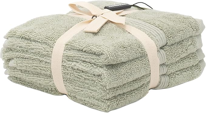 Mosobam Luxury Turkish Towels Set of 4 Washcloths 13X13 Seagrass Green 700 GSM Bamboo Viscose & Aegean Turkish Combed Cotton