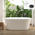 FerdY Mauritius 59" Acrylic Freestanding Tub, Oval Contemporary Soaker Tub, Extra Deep Bathtub, Matte Black Drain and Minimalist Linear Design Overflow, Modern White Bathtub, cUPC Certified