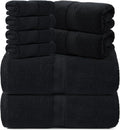 REDKISS Luxury 100% Cotton 8 Piece Bath Towel Sets, 2 Bath Sheets (35x70 in), 2 Hand, 4 Washcloths, Super Absorbent & Quick-Dry Shower Towel for Bathroom Spa Gym Hotel Yoga - Black