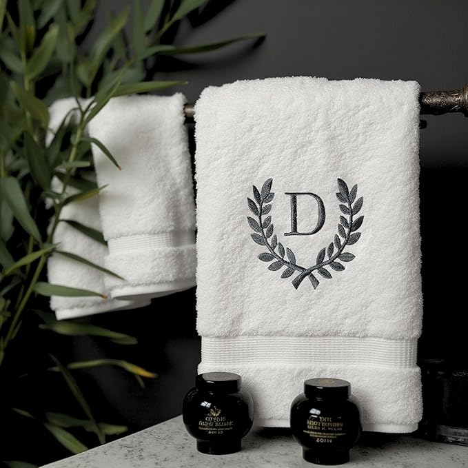 Decorative and Monogrammed Hand Towels for Bathroom Kitchen Makeup | Personalized Gift for Wedding-Bridal | Roman Font Custom Luxury Turkish Towel | Spa Collection, Oversized, 16 X 30 Inch, Set of 2