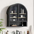 Large Arched Wall Cabinet with Acrylic Door, Wood Wall Mounted Bathroom Cabinet, Modern Hanging Medicine Cabinet with Adjustable Shelf and Open Shelf, Black/Oak