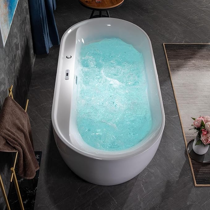 WOODBRIDGE 72" x 35-3/8" Whirlpool and Air Bath Heated Soaking Combination Tub with Adjustable Speed Air Blower and Display Control Panel, White,BJ-500