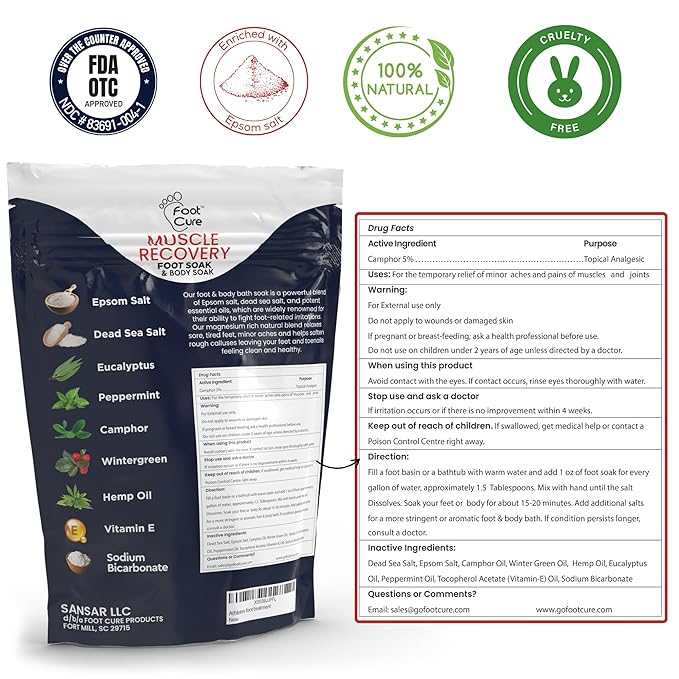 FOOT CURE Muscle Care Foot Soak with Epsom Salts – Refreshing Blend for Relaxation & Foot Care – Helps Soften Skin – Soothes Tired Feet, Invigorating Scent, Spa Pedicure – 16 oz (Pack of 2)