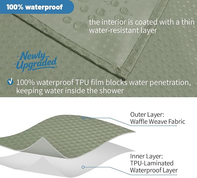 2-in-1 Waterproof Fabric Shower Curtain - No Separate Liner Needed, Hotel-Style Waffle Weave, Effortless Cleaning & Washable Bathroom Shower Curtain Set,72Wx72H,SageGreen