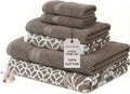 Modern Threads Trefoil Filigree 6-Piece 100% Cotton Towel Set – Reversible Yarn Dyed Jacquard – Includes 2 Bath Towels, 2 Hand Towels, 2 Washcloths – Absorbent, Quick Dry, Soft & Durable – Mocha Brown